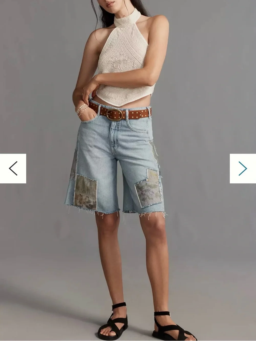 Anthropologie Adi Patchwork Mid-Rise Relaxed Bermuda Shorts by Pilcro - Picture 3 of 7